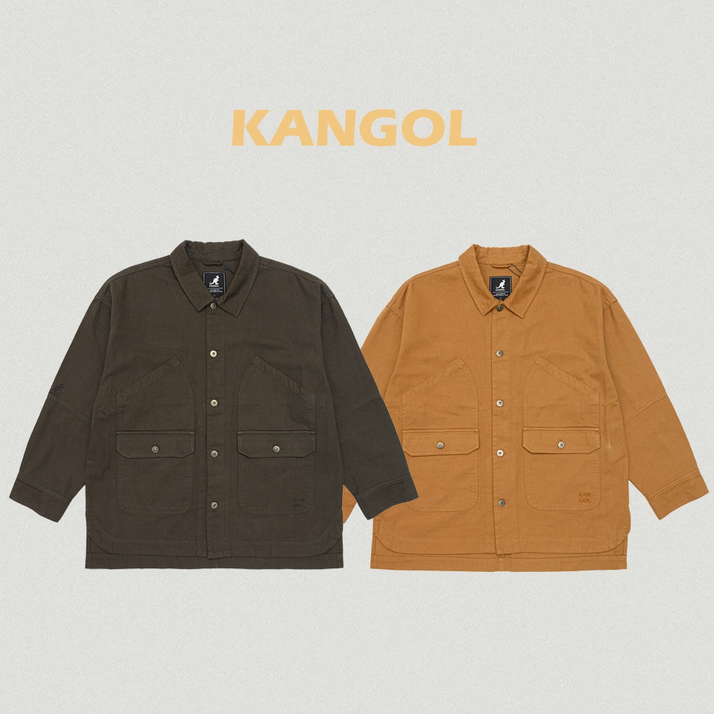 KANGOL 長袖 駝色 深灰 卡其布料 硬挺襯衫外套 6255149010 6255149030