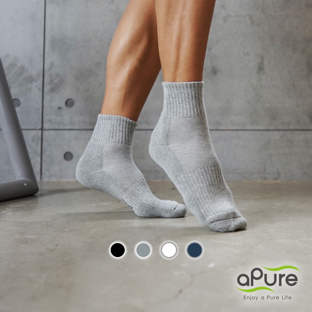 【aPure】除臭襪-多功吸濕排汗科技運動襪-灰色-中筒襪