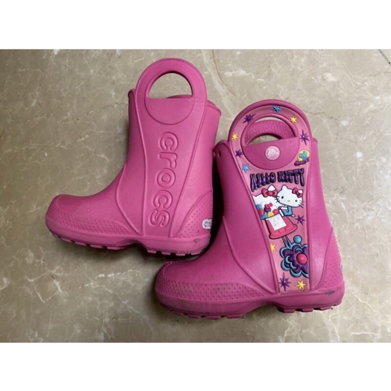 Crocs Hello Kitty 小童雨鞋 女童雨靴 C8 二手正品