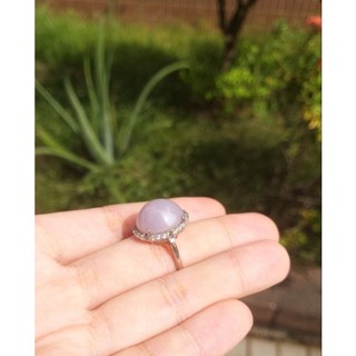 🌸極上珠寶🌸 緬甸玉a貨 925銀鑲大顆冰糯紫羅蘭翡翠蛋面戒指