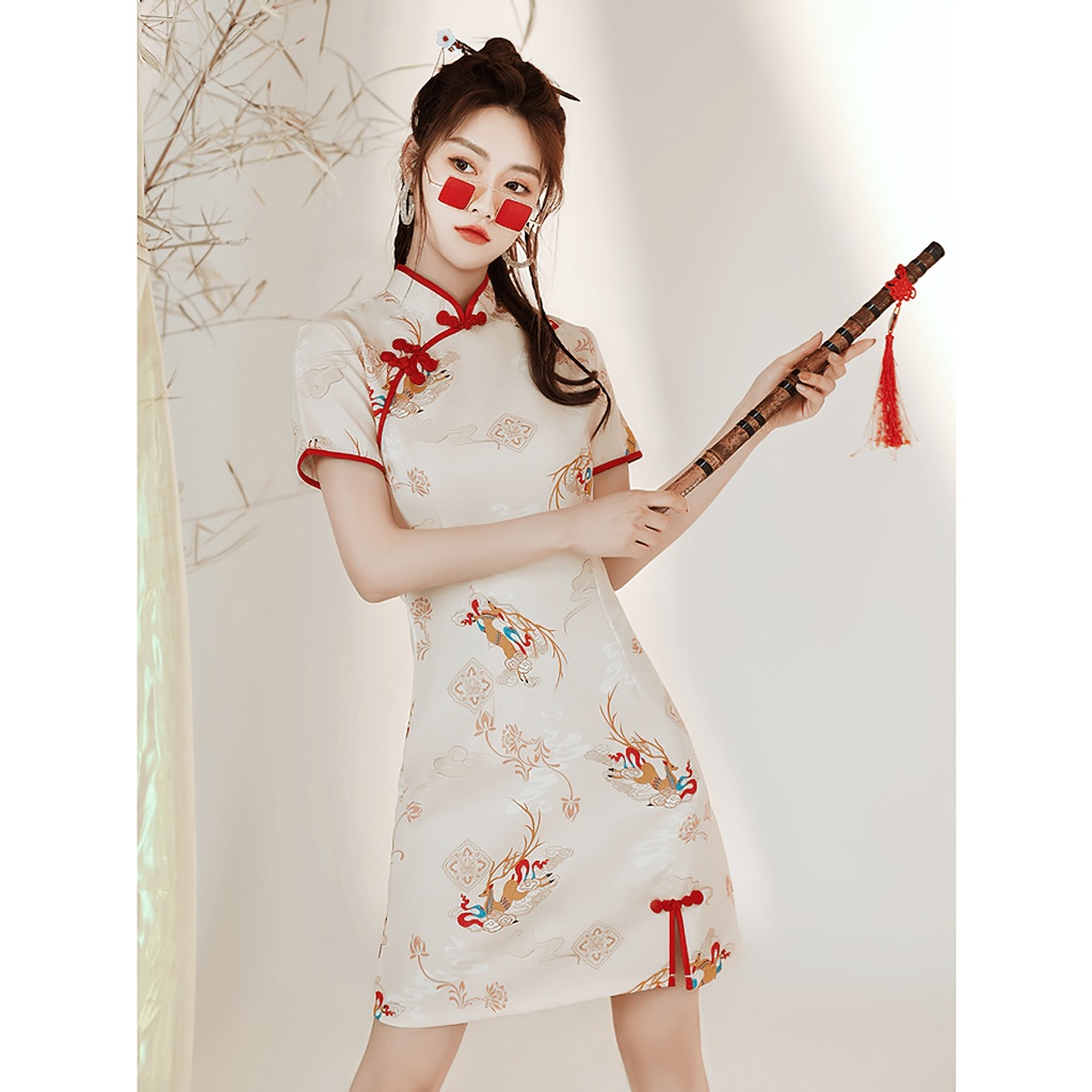 中國風旗袍 性感少女小個子氣質旗袍 中國風洋裝短版
