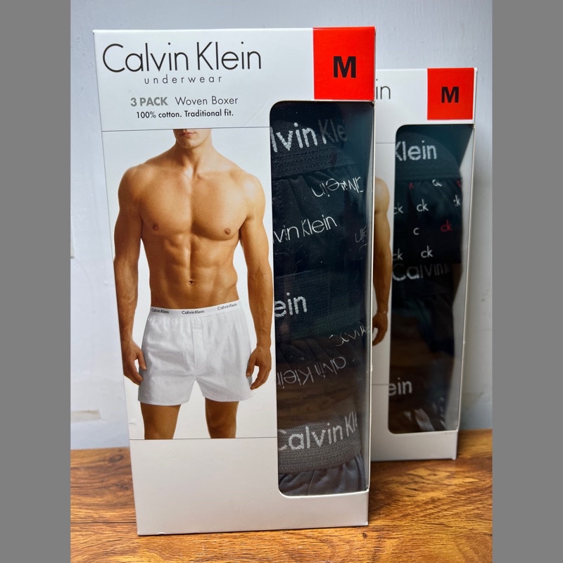 Calvin Klein 男純棉平織平口褲  CK內褲 四角褲 兩組一起