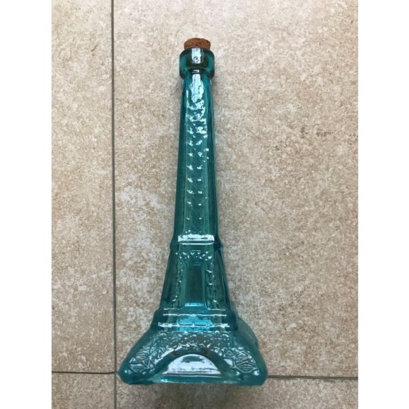 Icolor 巴黎鐵塔造型 湖水藍 瓶插 裝飾 擺件 玻璃製 花器 園藝用品 日式雜貨  zakka 鄉村風 全新