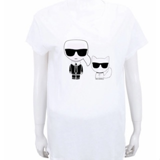 售全新KARL LAGERFELD Ikonik 卡爾貓咪圖案白色棉質短T恤