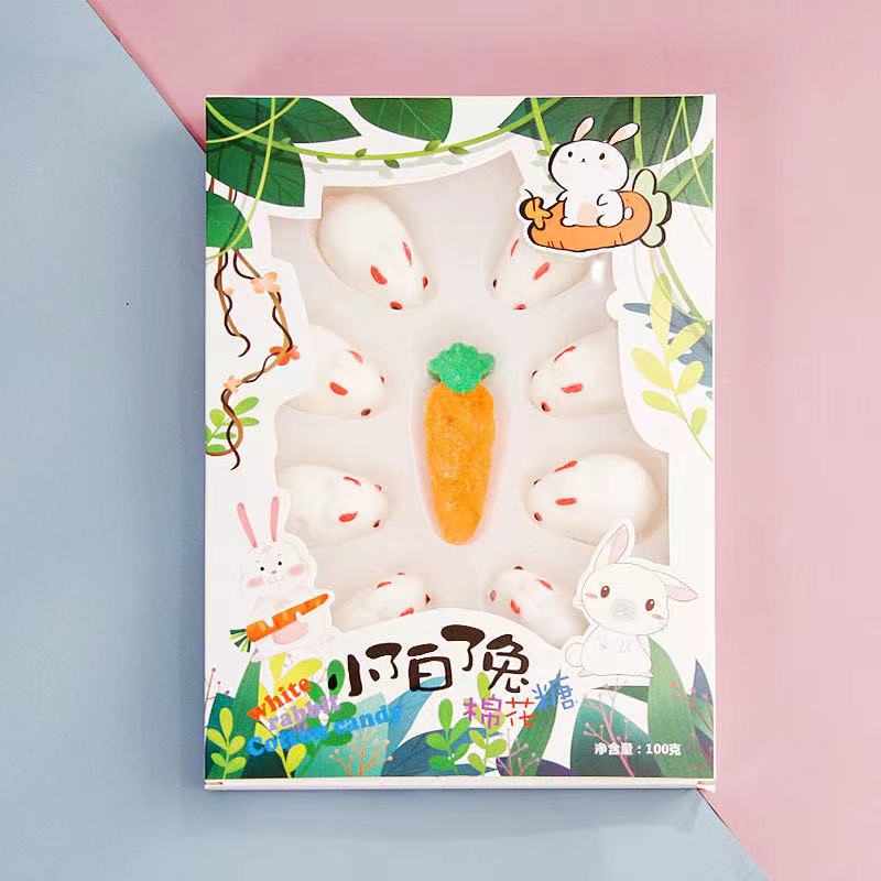 精選優選 網紅小白兔創意棉花糖果盒裝卡通高顏值大顆軟糖兒童禮物零食批發