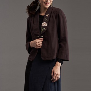 古典美 雙層布絲瓜領手繪外套 【87060】 /茶禪服/棉麻/純棉/外套/中國風