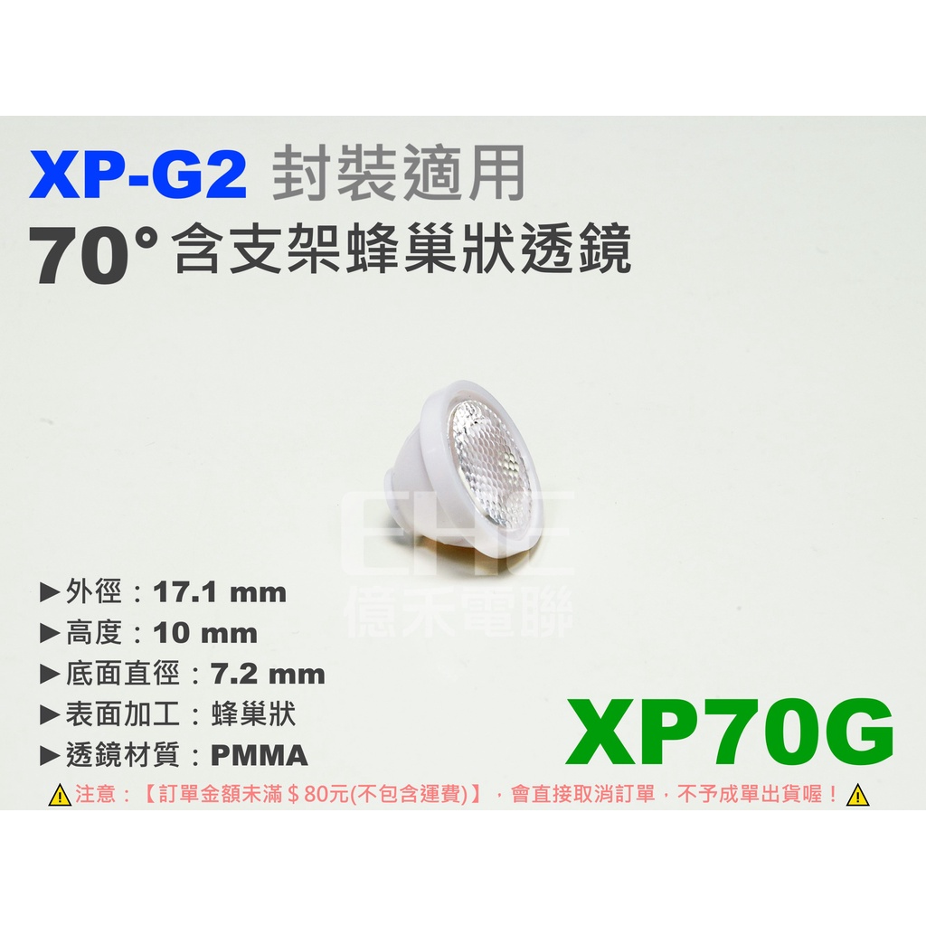 EHE】CREE XP系列專用70度含支架蜂巢狀透鏡【XP70G】70°。適XPG3/XPE2/XTE等LED搭配使用