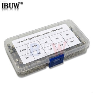 100pcs/lot 5x20mm 快熔玻璃管保險絲配套套件快熔玻璃保險絲 250V 0.25A/0.5A/1A/2A/
