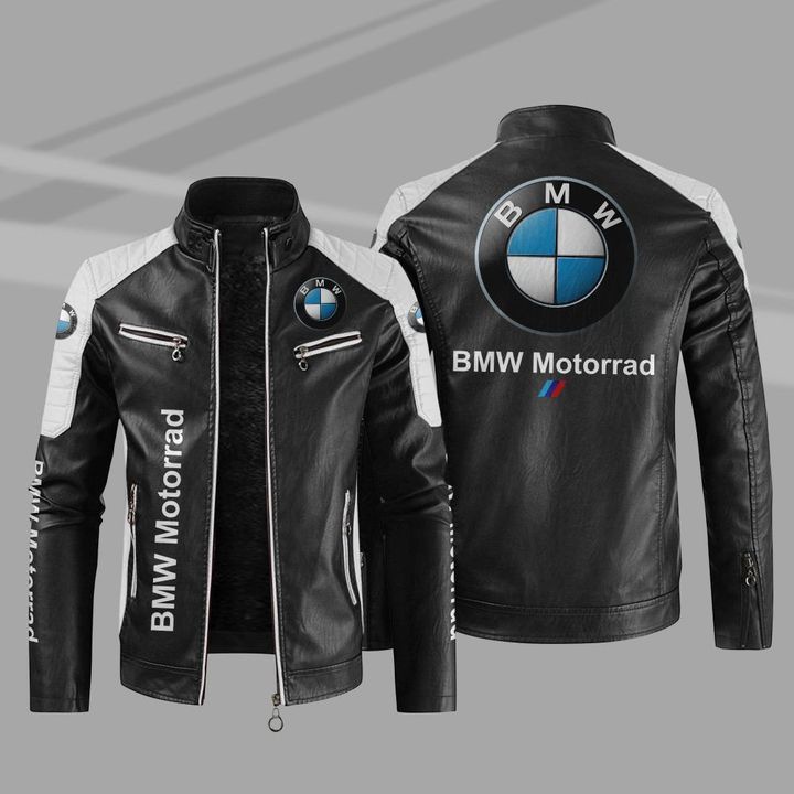 男士PU高檔輕奢皮衣印花 BMW車標logo外套 車標皮外套 立領機車外套