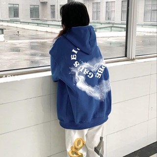 ARXO 女生帽t 克萊因藍連帽衛衣oversize寬松慵懶風韓版春秋學生上衣女 寬松 連帽衛衣 ins 加絨 衛衣女