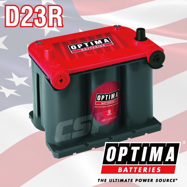 美國 Optima 歐帝瑪 紅色 超級電池 D23R 雙用 （4端） 渦捲式 汽車電池 強效性能 啟動電池 皮卡 音響改