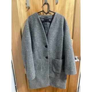 uniqlo 羊毛混紡無領大衣 L號