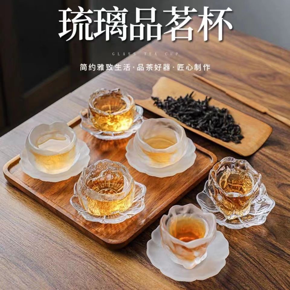 陸羽茶具李子柒同款日式冰凍燒琉璃杯玻璃茶具套裝品茗小茶杯主人杯