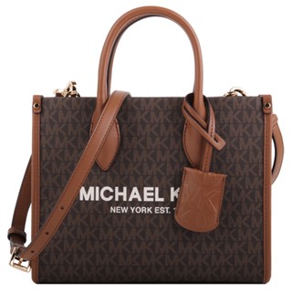 MICHAEL KORS-白標字母滿版防刮手提斜背兩用包(深咖/小)