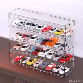 （盲盒收納展示架）（防塵罩工藝品透明罩）透明 汽車收納盒1:64風火輪多美卡小汽車模型跑車實木多格展示架