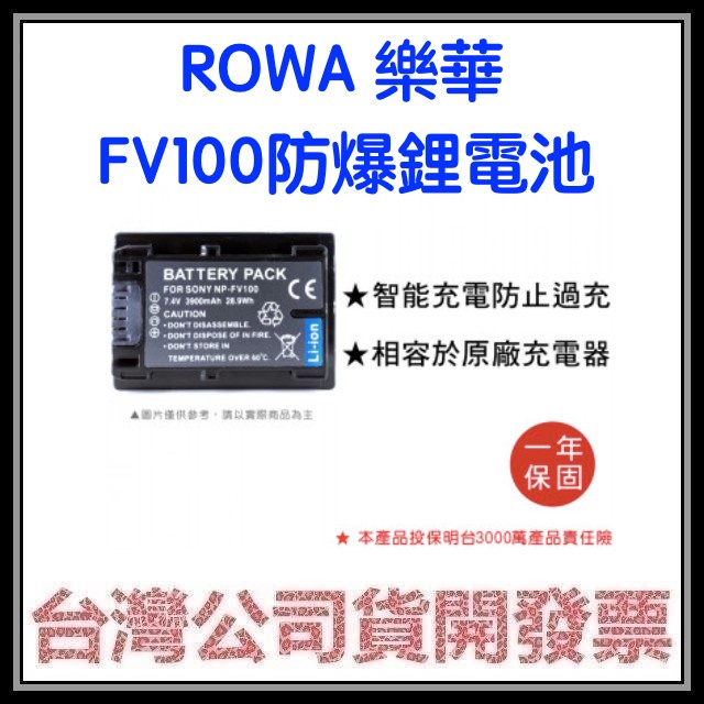 咪咪3C 現貨開發票樂華 ROWA FOR SONY NP-FV100 鋰電池AX700 CX450 AX43A可用