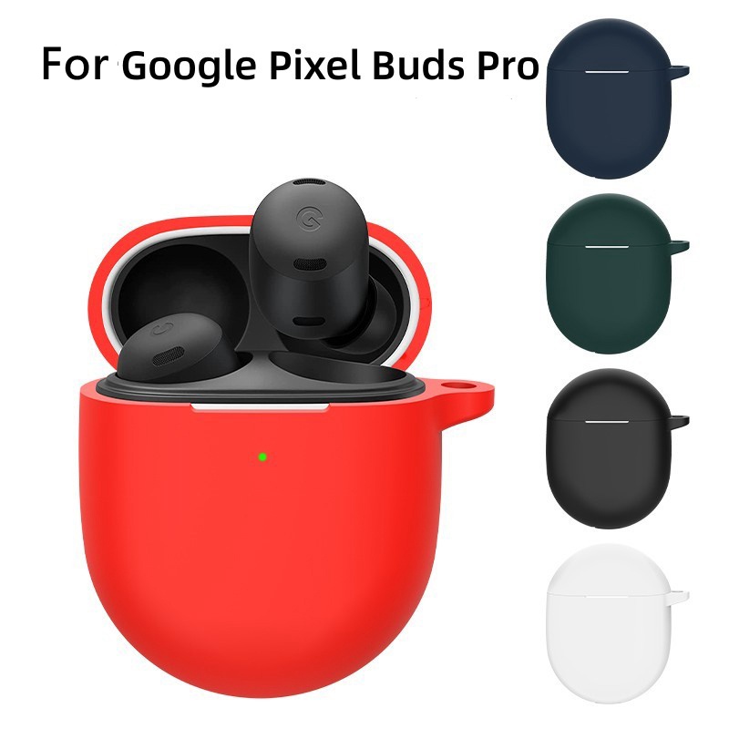 適用於谷歌 Google Pixel Buds Pro 純色軟硅膠連體式防刮花防摔保護套耳機殼帶掛鉤登山扣