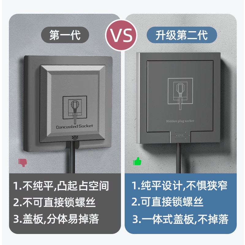 隱藏式插座，86型家用冰箱插座，牆壁內嵌式五孔插座，暗裝嵌入式