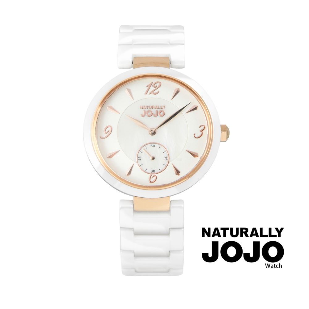 NATURALLY JOJO 時尚優質陶瓷腕錶-白面+玫瑰金-JO96986-81