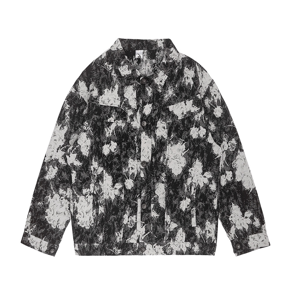 【K-2】黑白花卉 長袖襯衫