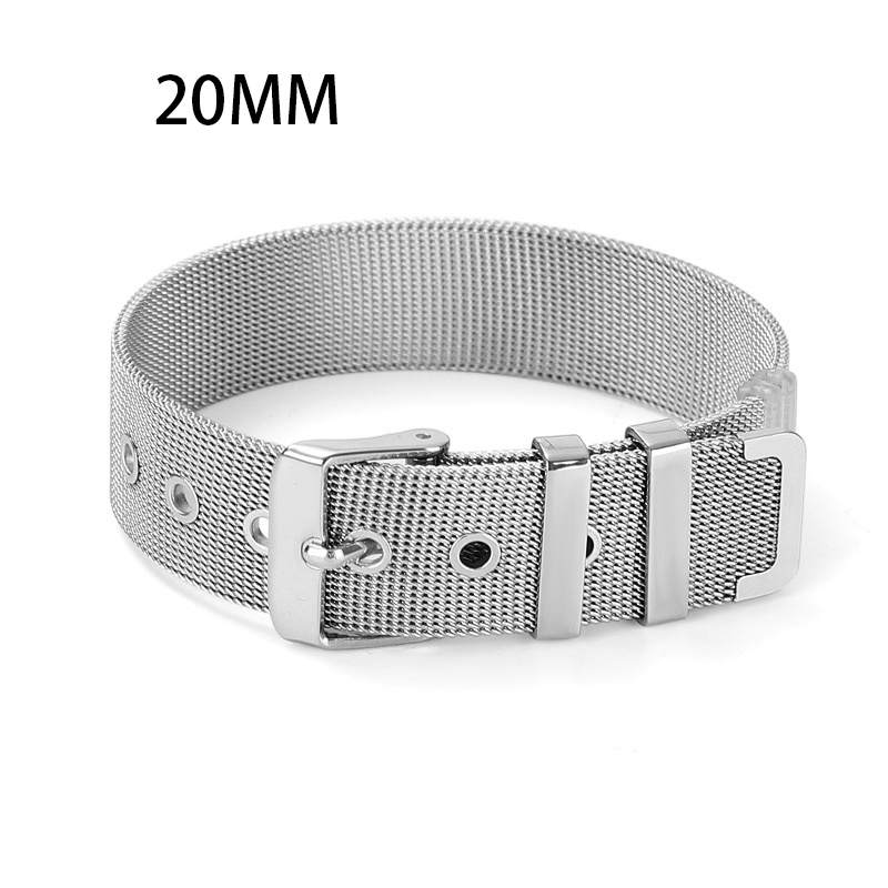 銀色 鈦鋼錶帶手鍊 20mm 不銹鋼錶帶手鐲 男女通用 可調網帶手鍊