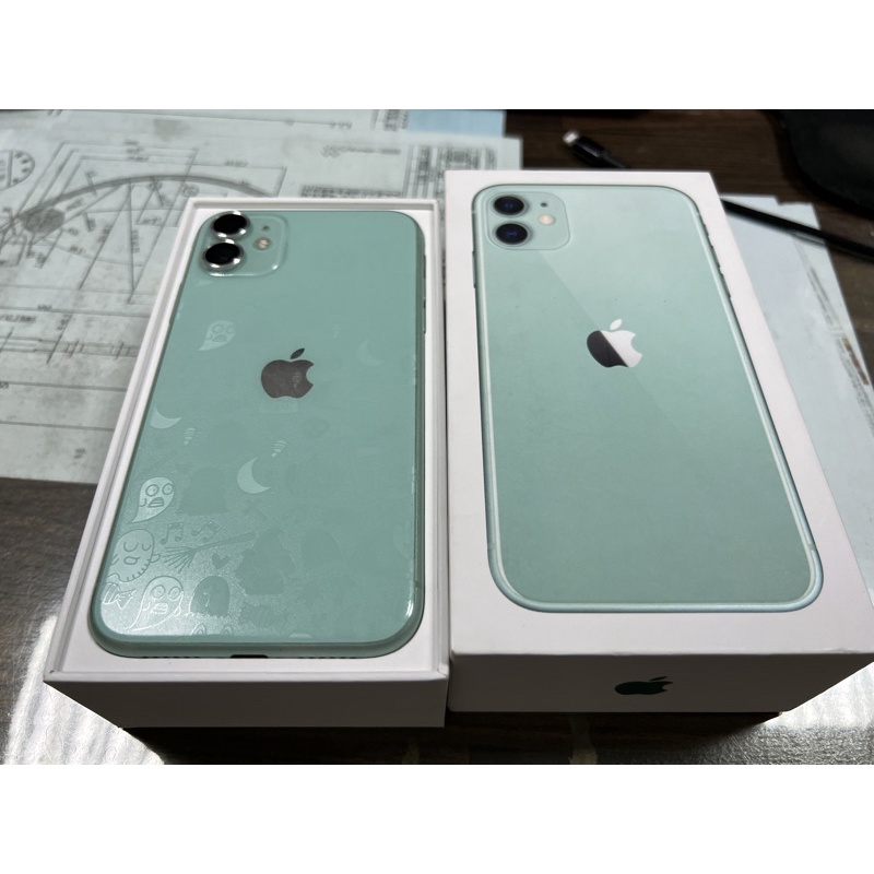 iphone 11 128g 綠色，全機包膜，6月份剛換原廠電池健康度100%，附2個透明惡魔盾守機殼