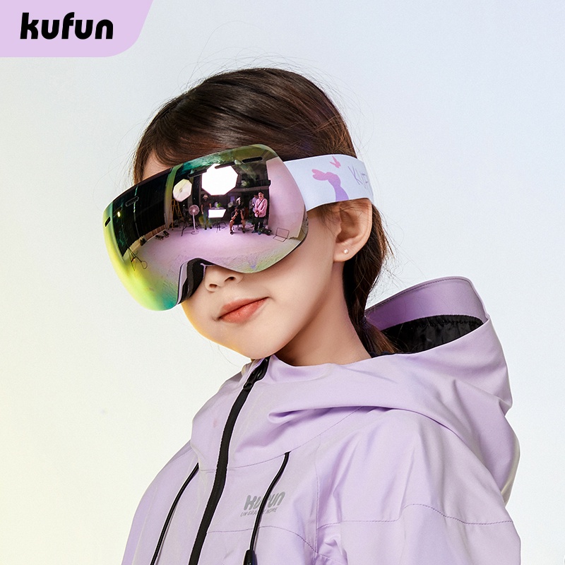 酷峰KUFUN 兒童滑雪鏡雙層防霧球面護目鏡單雙板戶外滑雪裝備眼鏡 送眼鏡盒+防塵袋