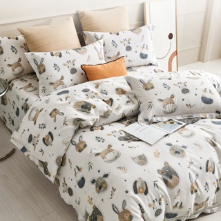 【BSS寢具】MIT舒柔抗皺天絲 床包枕套組 床包兩用被組 / 動物童話屋-PT224