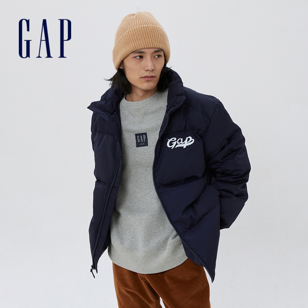 Gap 男女同款 Logo時尚立領羽絨外套 大絨朵羽絨系列-藏藍色(884508)