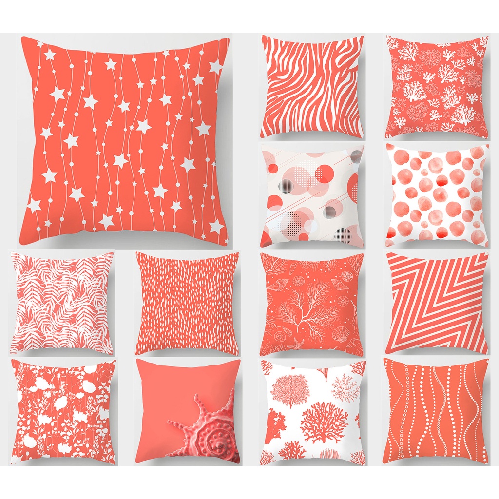 紅色幾何花朵抱枕套 客廳裝飾方形沙發靠墊套 汽車舒適抱枕套  單面雙面印花60 × 60.50 × 50.45 × 45