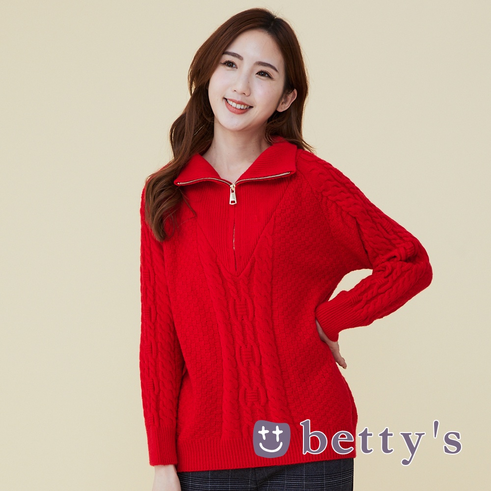 betty’s貝蒂思(15)半開拉鍊素色針織毛衣(紅色)