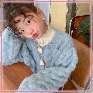 ✨小不點兒✨秋季新款韓系女童燈籠袖針織衫毛衣寶寶秋冬兒童開衫外套（90cm-160cm)