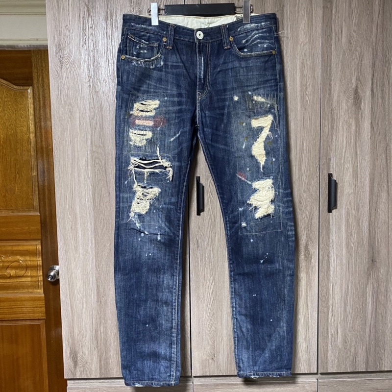 Levis LH523-0030 W34 L34 大破壞 潑漆 水洗 皮標 直筒 牛仔褲 木村 LVC levi’s