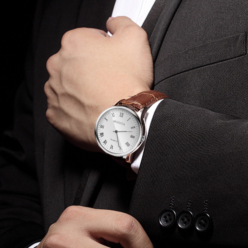 男士時尚機械石英手錶 MODIYA 簡約風格手錶豪華商務手錶戶外遠足休閒手錶高品質不銹鋼皮革手錶