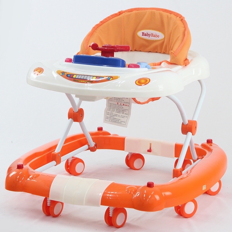 現貨 台灣製造 二手（極新） BabyBabe 多功能汽車嬰幼兒學步車-橘色 附腳踏墊  搖馬學步車  螃蟹車  搖椅