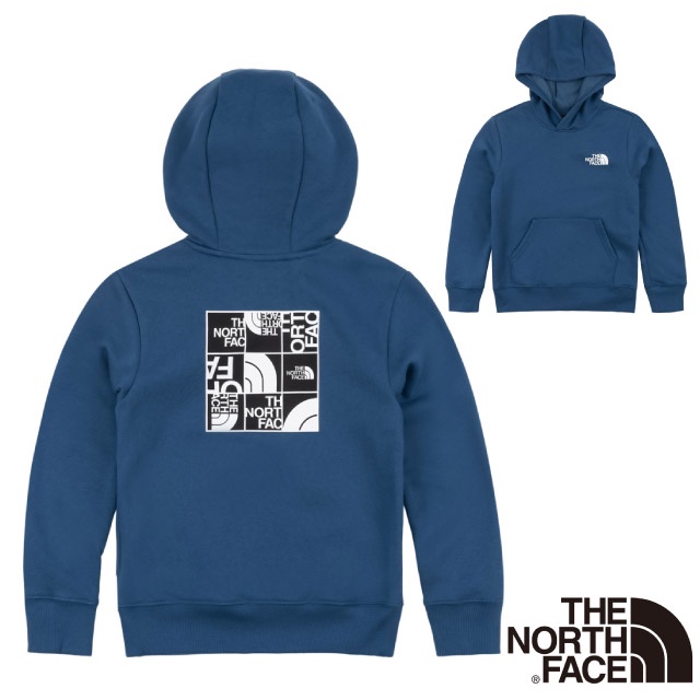 【The North Face】童 迷彩品牌Logo印花連帽大學T/機能性運動衫_藍色_7WPP