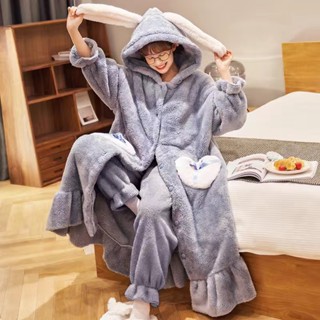 秋冬新品 珊瑚絨睡衣套裝 秋冬季加厚 網紅款 學生 甜美 浴袍 睡袍 長款 法蘭絨 家居服 懶人加絨休閒套裝 連體睡衣!