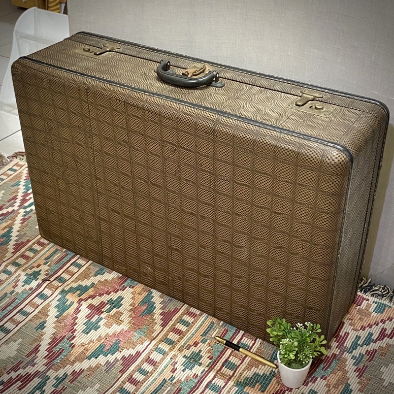 可租借 大型 褐色 格紋 古董木製硬殼行李箱 古董行李箱 旅行箱 木箱 木手提箱 復古手提箱 硬殼手提箱 手提木箱