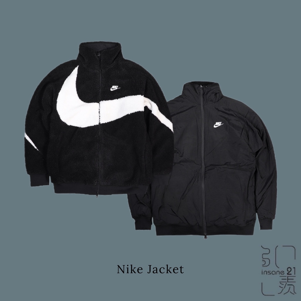 NIKE SWOOSH JACKET 黑白 大勾 絨毛 雙面 外套 搖粒絨 BQ6546-011【Insane-21】