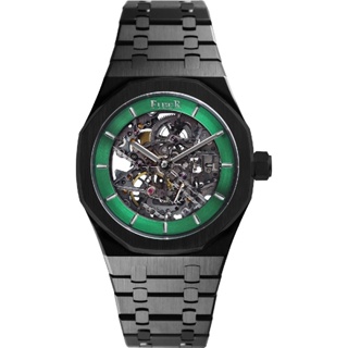 FIBER 法柏 競速先鋒系列 鏤空黑鋼帶綠面紳士機械腕錶 FB8017-2-03