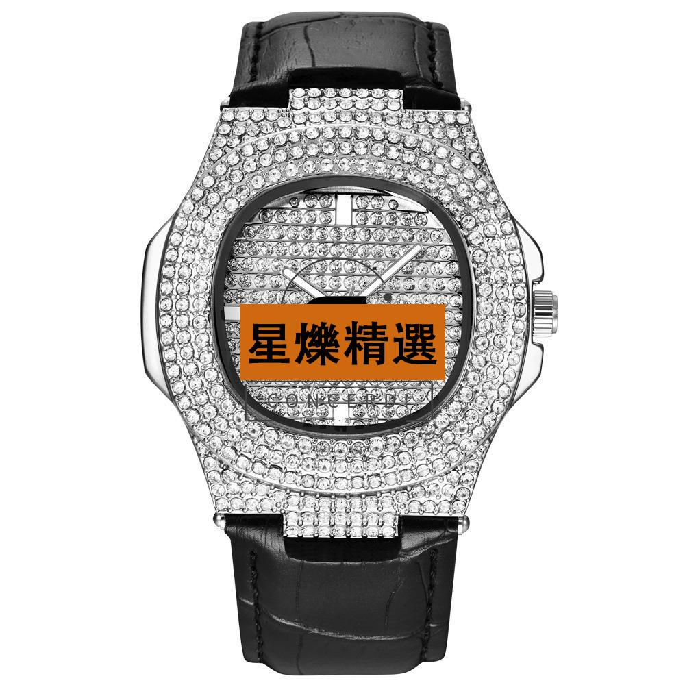 🔥台灣熱賣🔥300KLAB鑽錶嘻哈新說唱 男款滿鑽水鑽石英滿天星抖音金錶鍍金手錶 男錶 女錶 交換禮物 復古腕錶 電