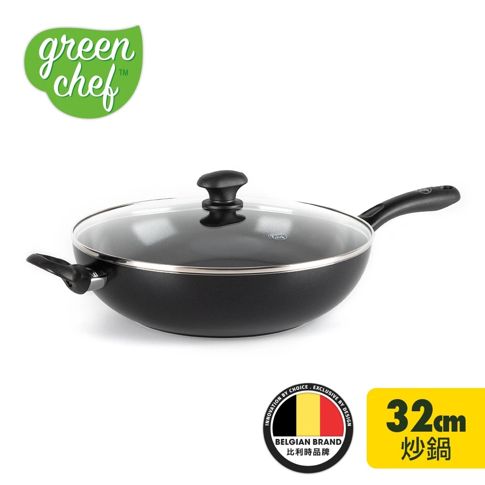 GreenChef 鑽石系列 炒鍋32cm(含蓋) 不沾鍋/不挑爐具/IH爐適用