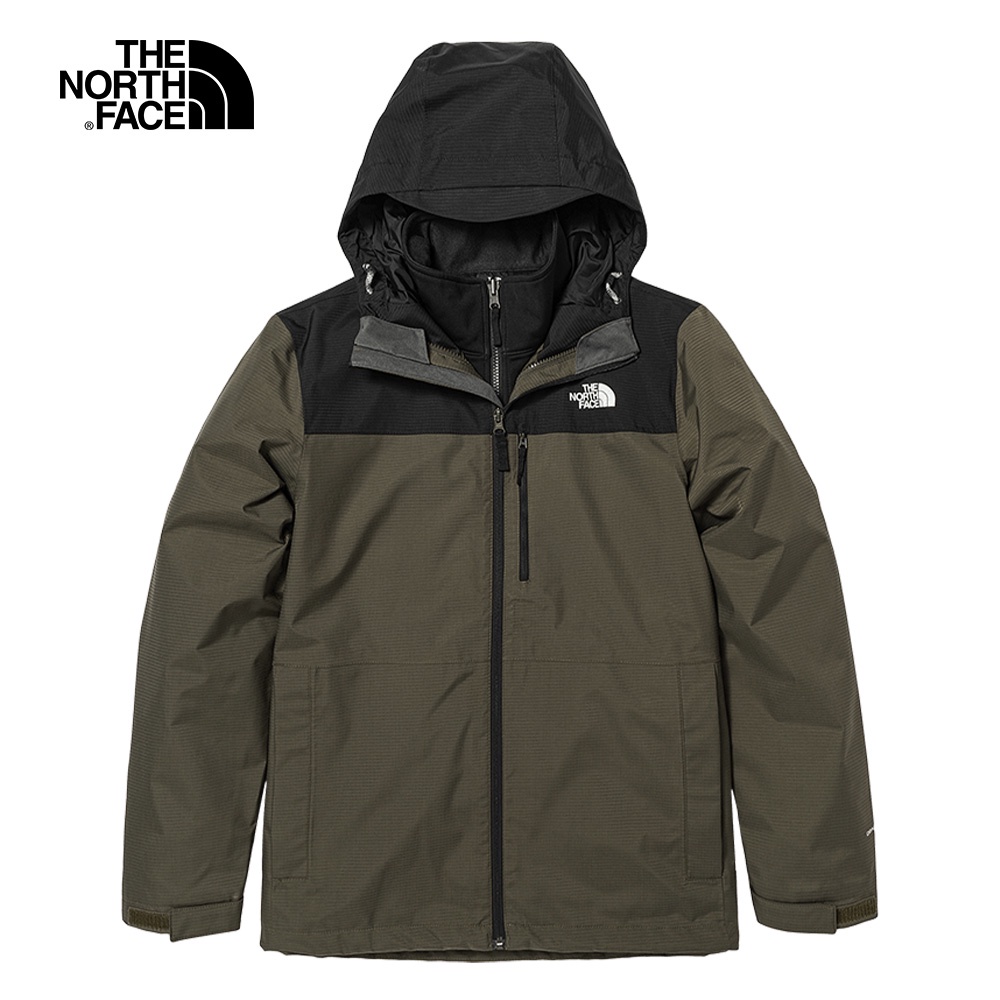 The North Face北面男款綠黑拼接防水透氣保暖連帽三合一外套｜81RO35P