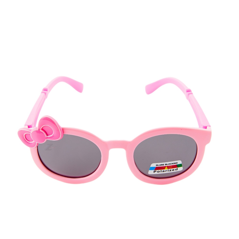 【Z-POLS】兒童流行橡膠軟質彈性舒適大蝴蝶結粉設計 頂級Polarized偏光抗UV400太陽眼鏡(兒童專用偏光眼鏡