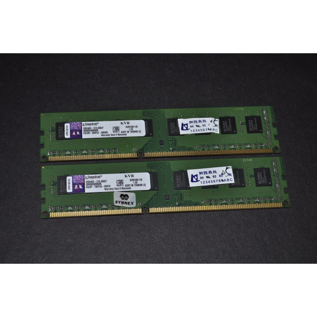 Kingston金士頓 DDR3-1600 8Gx2 (KVR16N11/8)同廠牌 同顆粒 同週期 雙面 雙通道 終保