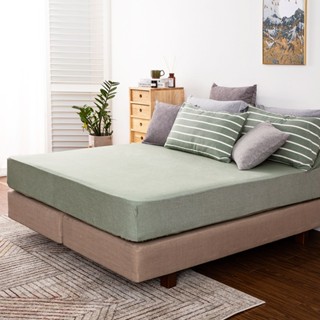 hoi!臺灣製水洗棉床包-單人-珈羅綠/米萊藍 105x186cm