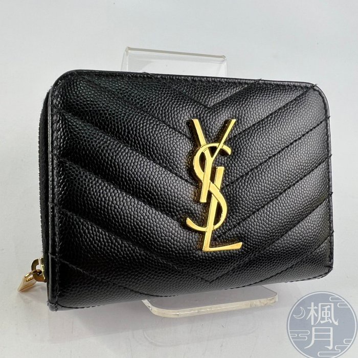 BRAND楓月 SAINT LAURENT YSL 403723 黑色 魚子醬 雙折 短夾 皮夾 錢包