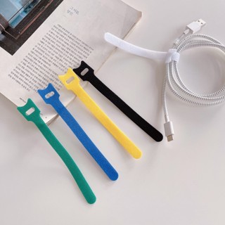 可愛卡通魔術貼易貼上繞線器整理器適用於所有型別電纜資料 Usb 充電線存儲帶耳機保護