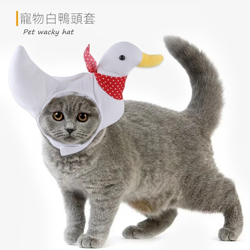 新品 貓衣服 寵物帽子 狗狗搞怪頭套 白鴨造型帽子 貓咪搞怪頭飾 寵物用品 寵物用品 貓狗用品
