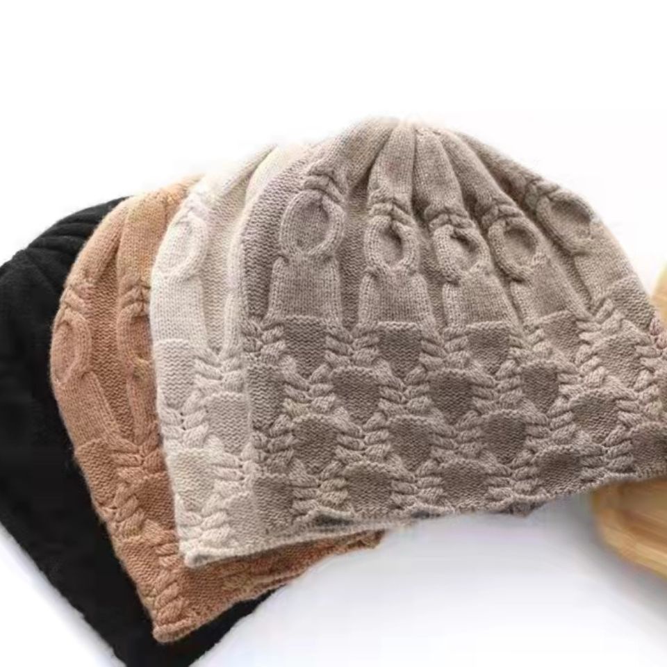 新款 輕奢 冬季 針織 帽子 純羊毛 百搭 毛線 包頭帽 羊絨 女 護耳 保暖 休閑 冬季帽子 羊毛帽子